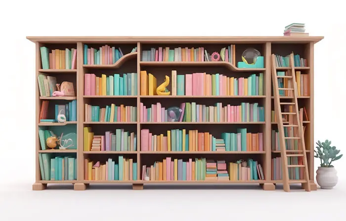 Wooden Bookshelves Decor 3D Design Model Illustration Art image